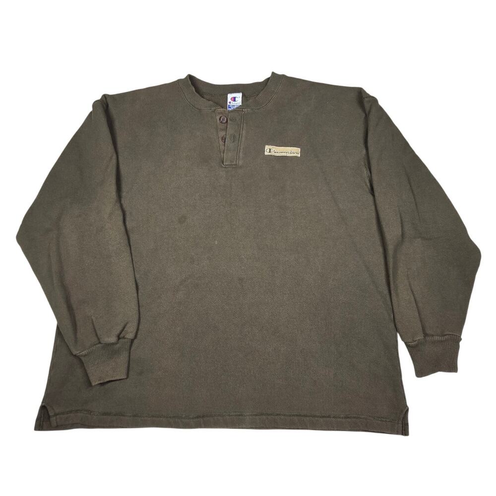 Champion Vintage Sweatshirt Two Button Pullover Henley Mens Size 2XL Made In USA